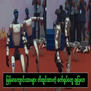 Robots developed by Myanmar students are shown